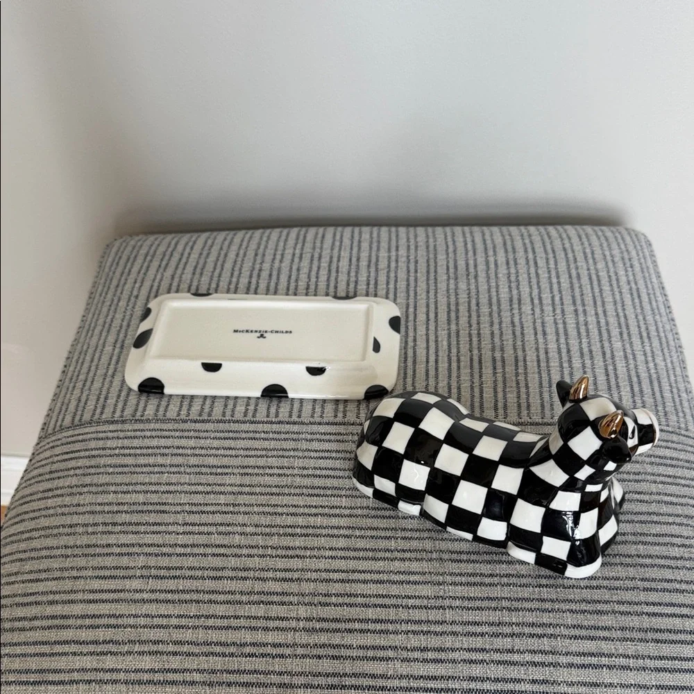 MacKenzie-Childs Courtly Check Cow Creamery Covered Butter Dish